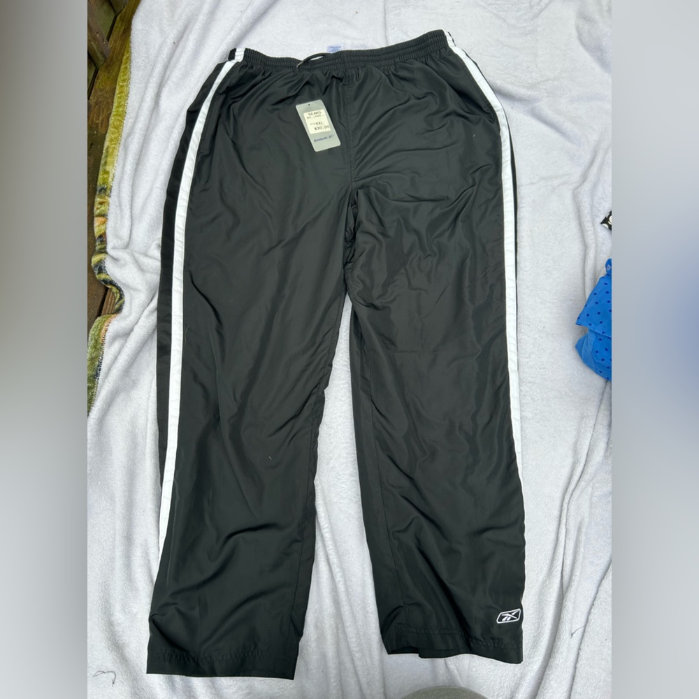 NWT Not Attached VINTAGE Reebok Pants Adult XXL Black White Track Jogger Lined